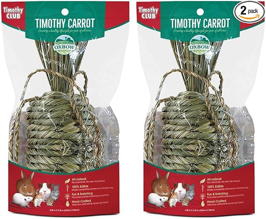 Oxbow Timothy Hay Carrot, Rabbit & Guinea Pig Toy, Edible & Hand-Woven Bunny Toy, No Wires or String, Small Pet Accessories, for Rabbits, Guinea Pigs, Chinchillas & Rats, Medium (Pack of 2)