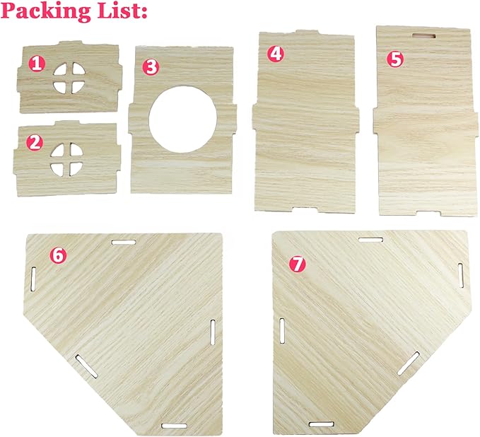 Amonk Triangle Hamster Hideout Wooden Syrian Hamster Toys 8x8x4in Small Animals Houses Exploring Toys with Hole & Windows for Young Gerbil, or Baby Mouse and Other Small Pets