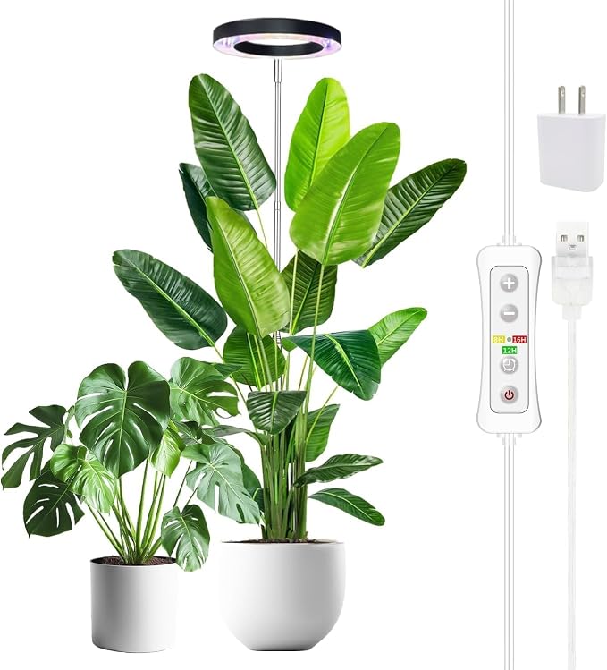 Plant Grow Light,LED Growing Light Full Spectrum for Indoor Plants,Aluminum Black Plant Lights,Height Adjustable, Automatic Timer, 5V Low Safe Voltage