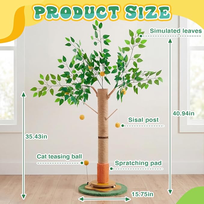 Nuanchu 41 Inch Tall Cat Scratching Post Tree for Indoor Cats Adults, Scratcher Tree Tower with Sisal Rope, Large Cats Scratching Posts with Hanging Ball for Kittens and Medium Large Pet