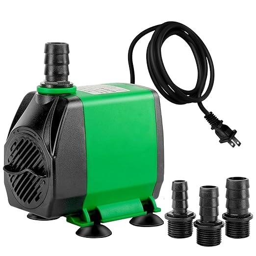 Simple Deluxe 800 GPH Water Table Pump (3000L/H, 24W), Ultra Quiet Fountain Pump with 10 ft, 3 Nozzles for Fish Tank, Pond, Aquarium, Hydroponics, Green