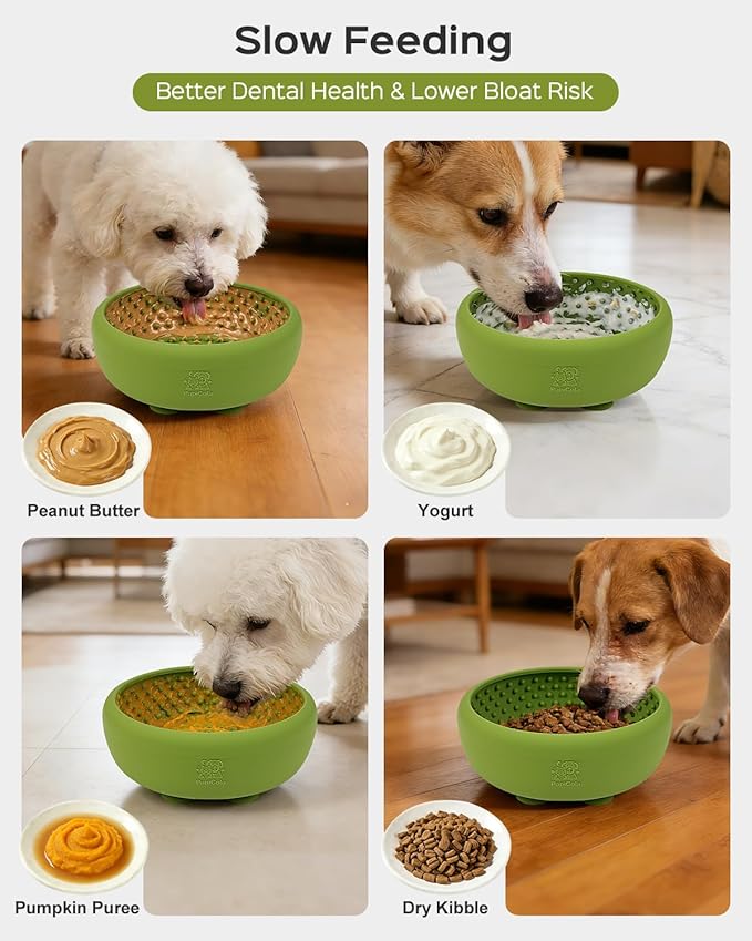 Dog Lick Bowl for Dogs, Lick Mat, Slow Feeder Lick Bowl with Strong Suction, BPA-Free Silicone, Freeze Licking Bowl for Anxiety Relief, Enrichment & Distraction, Dishwasher Safe (Green, L)
