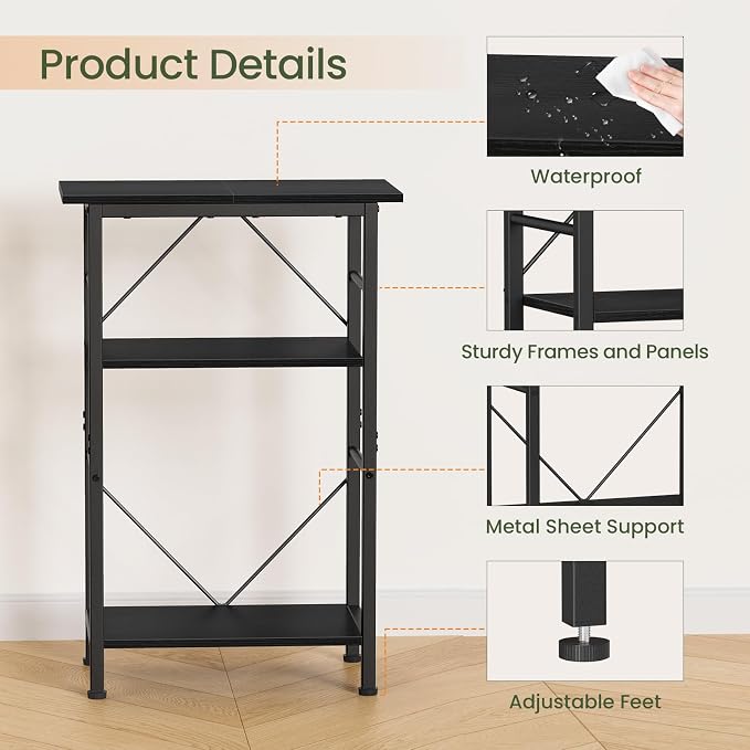 Snughome 5-10 Gallon Aquarium Stand, 3 Tier Fish Tank Stand with Storage, Fish Tank Stand with Metal Frame, Reptile Turtle Tank Stand for Home Office, 20.47" x 11.02" x 30.52", Black