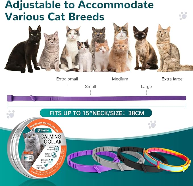 Calming Collar for Cats, Cat Calming Collars for Cat Anxiety Relief, 60 Days Adjustable Waterproof TPE, Pheromone Collar Helps Calm During Loud Noises and Separation (Rainbow, 1 Pack)