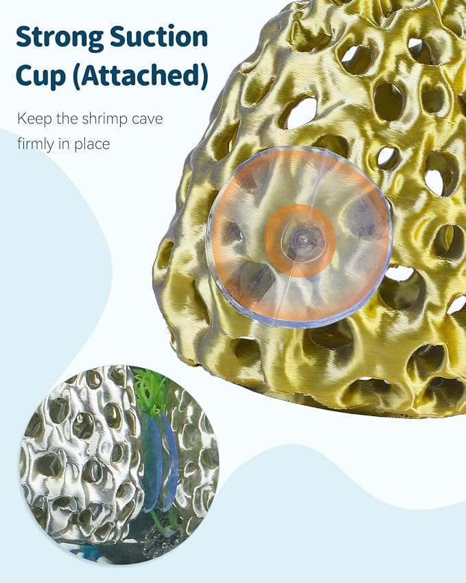 Uniclife Shrimp Cave, Shrimp Hides for Aquarium, Realistic Plastic Aquarium Coral Rock Decorations with Suction Cup, Betta Hideout Tank Accessories for Fish Tank Decor, Gold-to-Silver Gradient