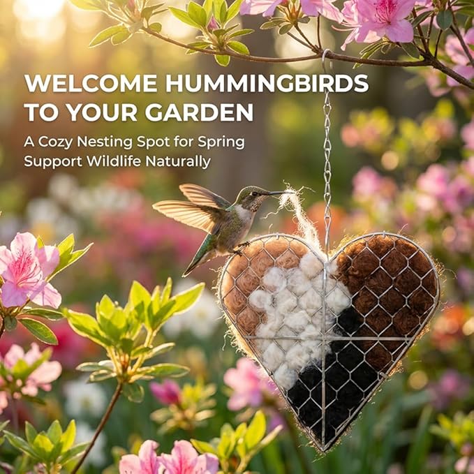 Handmade Fiber Bird Nesting Heart, Refillable Nesting Material for Wild Bird, Hanging Hummingbird Houses Nest Outdoor Garden Art Birdhouse Decortion Gifts for Bird/Nature Lovers