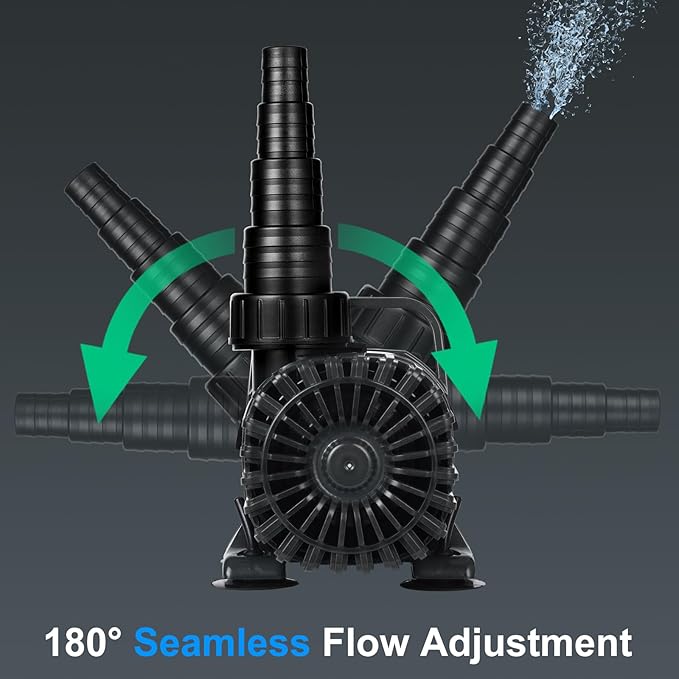 3200 GPH Pond Pump for Fish Pond Fountain & Waterfall, 18ft Lift | 150W Submersible Water Pump, 180° Rotatable Outlet, Filter Bag & 20FT Power Cord, Ultra-Quiet, UL Listed