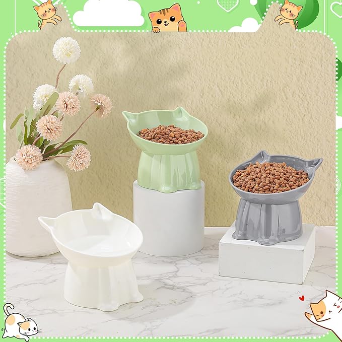 3 Pcs Elevated Cat Bowls 15°Raised Cat Food Bowl with Silicone Mat Whisker Friendly Anti Vomiting Cats Dishes Pet Food and Water Bowls for Indoor Cats Kittens Classic 3 Colors