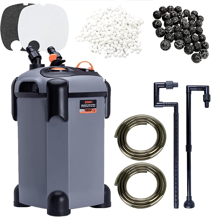 SUNWEN Aquarium External Ultra-Quiet Canister Filter, Fish Tank Water Circulation Filter with Filter Media 171/225/266/317/397GPH (SF-1800F-UV)