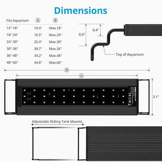 NICREW C10 Plants LED Aquarium Light, 36-48 in, 27 Watts, Full Spectrum Fish Tank Light with Timer, Day and Night Cycle, Brightness Adjustable