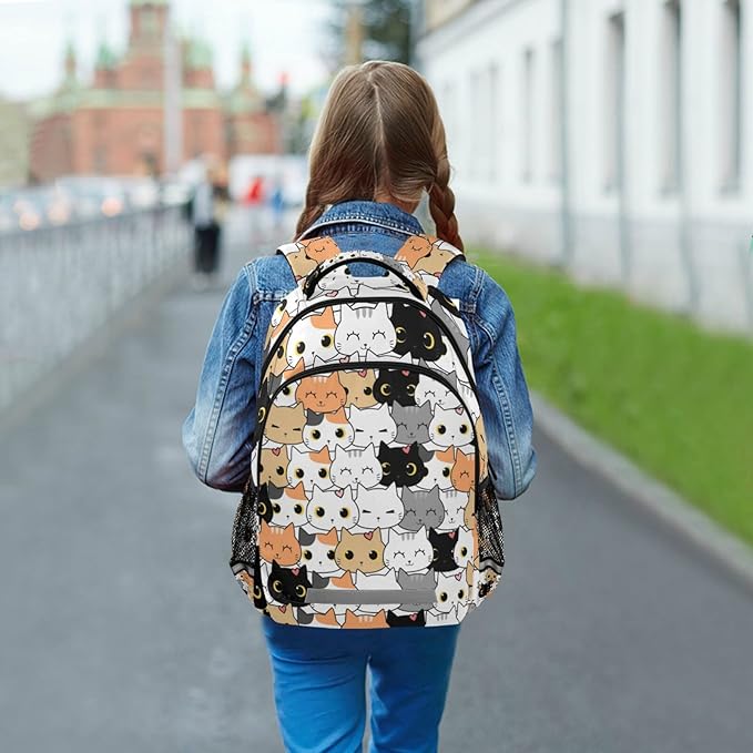 Sinestour Cute Cat School Backpack for Boys Girls Portable Wide shoulder strap Backpack Lightweight Travel Bag College Casual Daypack with Reflective Strip Large