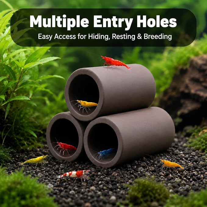 3-Tube Shrimp Hideout, Small Aquarium Cave for Dwarf Shrimp | Fry and Tiny Fish, 0.79-Inch Openings, Resin Fish Tank Shelter