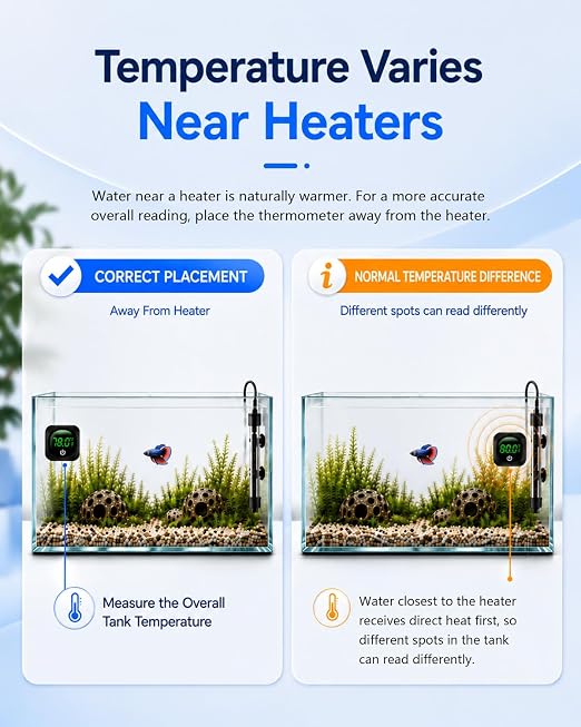 Fish Tank Digital Thermometer, Fahrenheit/Celsius(℉/℃) Accurate Aquarium Thermometer Wireless Touch Stick LED Display ±2°F Monitoring Temperature Accessories for Fish, Axolotl, Turtle or Aquatic