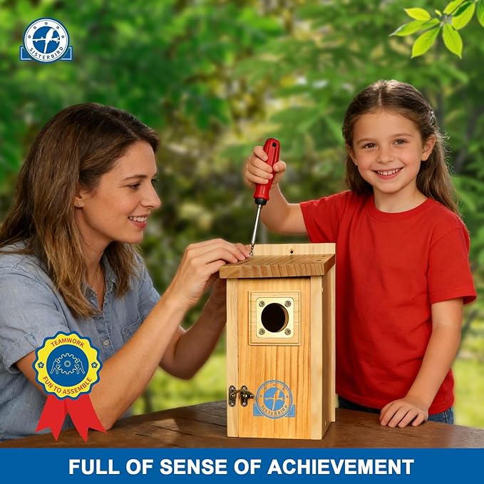 SISTERBIRD Pack of 2 Premium Bluebird Houses for Outside, Assembled Bird House Gift, Garden Decoration Bluebird House, Copper Predator Guard, Easy to Clean Bird Nesting