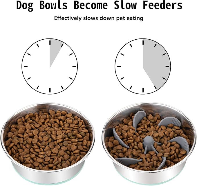 Keegud Slow Feeder Dog Bowls Insert [Octopus Suction Cups] Super Firm Slow Eating Dog Bowl [Cuttable] for Large Breed and Medium Size Dog Compatible with Regular and Elevated Dog Bowls (Spiral)