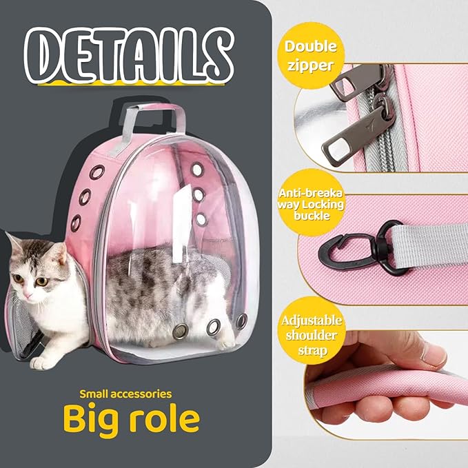 Cat Backpack Bubble, Cats and Dogs Pet Carrier Hard, Suitable for Cats Traveling Cat Bag Carrier, Transparent Outdoor Waterproof Spacecraft Pet Backpack Carrier(Pink)
