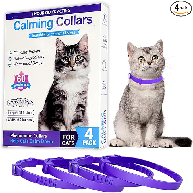 4 Pack Calming Collar for Cats - Long-Lasting Anxiety & Stress Relief, Adjustable Pheromones Collar for Cats, Natural Soothing 60 Days of Continuous Calming Effect