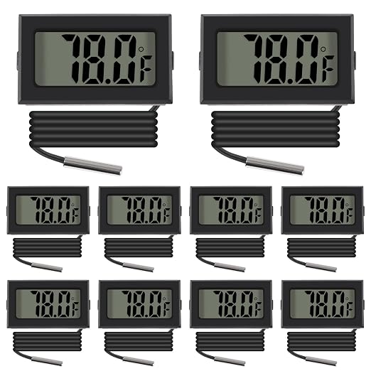 Black Digital LCD Thermometer Temperature Monitor with External Probe for Fridge Freezer Refrigerator Aquarium -Fahrenheit (10pcs)