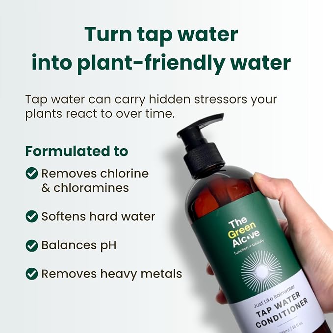 Tap Water Conditioner for Plants by The Green Alcove | Distilled Water Alternative for Senisitive Houseplants | Treats 310 gallons, Remove Chlorine, Chloramines & Heavy Metals, Buffers pH (16 fl oz)