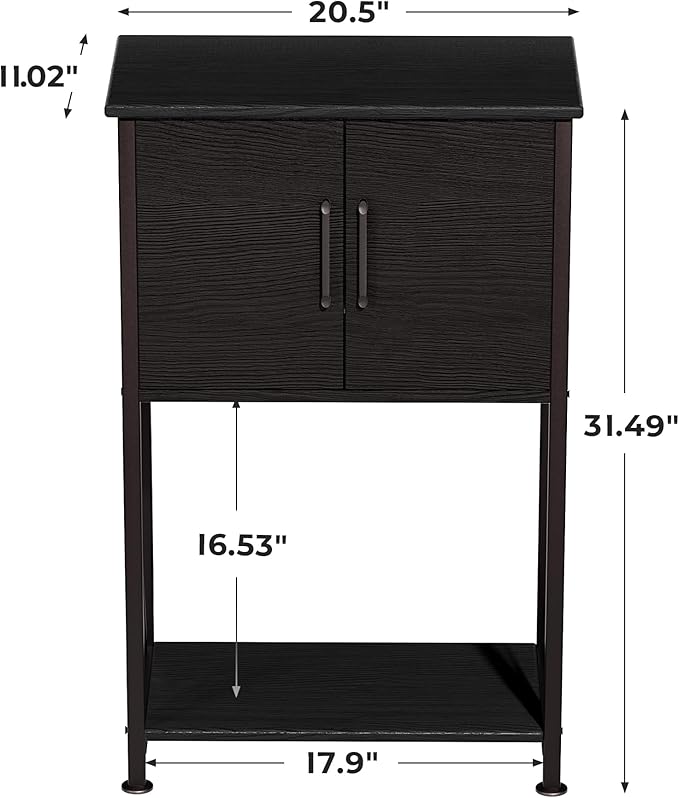 Herture 5-10 Gallon Fish Tank Stand, Metal Double Aquarium Stand with Cabinet for Fish Tank Accessories Storage, Heavy Duty 20.5" L* 11.02" W Tabletop, 500LBS Capacity Black PG06YGB