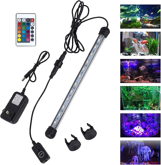 MQ 20 in Submersible LED Aquarium Light, 3.5W Color Changing Fish Tank Light with Remote Control, IP68 Crystal Glass 24 LEDs Lights Bar, for Fish Tank 25-30 inch