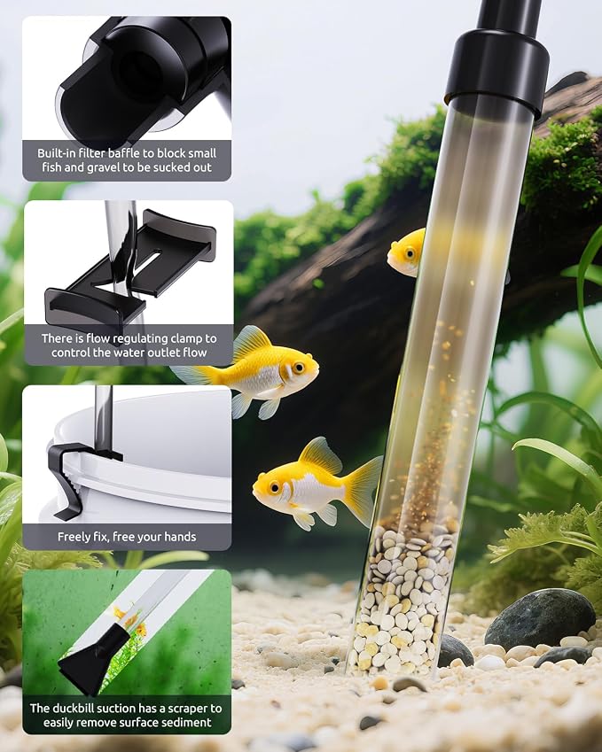 Gravel Vacuum for Aquarium, Fish Tank Cleaner Kit Mini Manual Tank Vacuum, Fishtank Cleaner Tools, Small Aquariums Water Changer, Adjustable Siphon Pump Use for Fish Turtle Cleaning Manure Wash Sand