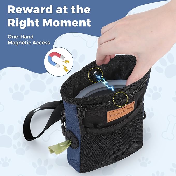 Dog Treat Pouch for Pet Training, One-Hand Magnetic Closure, Hands-Free Treat Bag with Silicone Liner, No Mess No Smell