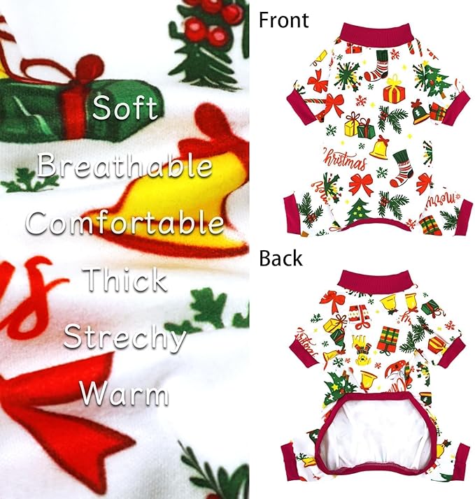 Xpudac 4 Pack Christmas Dog Pajamas Santa Pet Clothes Cute Reindeer Dog Pajamas for Small Medium Dogs(X-Small) XS