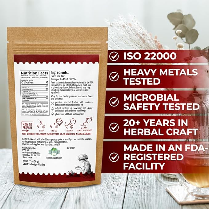 2 oz. Sarsaparilla Root Herbal Tea (Smilax Glabra) - 56g Sasperella Root Herb Raíz De Zarzaparella
