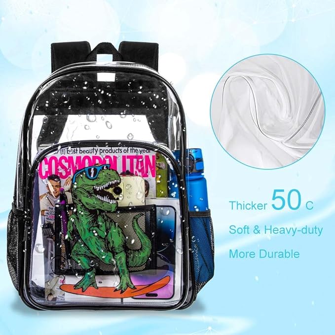 Clear Backpack for Girls and Boys, Kids Transparent Bookbag, 3PCS Cute See Through School Bag for Elementary Prechool