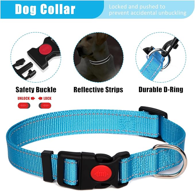 No Pull Dog Harness Adjustable Collar & Leash Set - Dog Halter Harnesses Collapsible Bowls & Poop Bag Dispenser Muzzle ID Tags Toys Fits Small Medium Large Dogs (Blue-M)