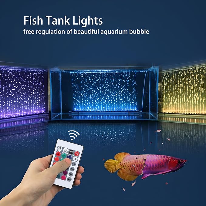 9.05 inch Submersible Aquarium Light, Fish Tank Light with Air Bubble Hole, RGB Color Changing Brightness Adjustable IP68 Waterproof Remote Control LED Light for Aquarium Fish Tank