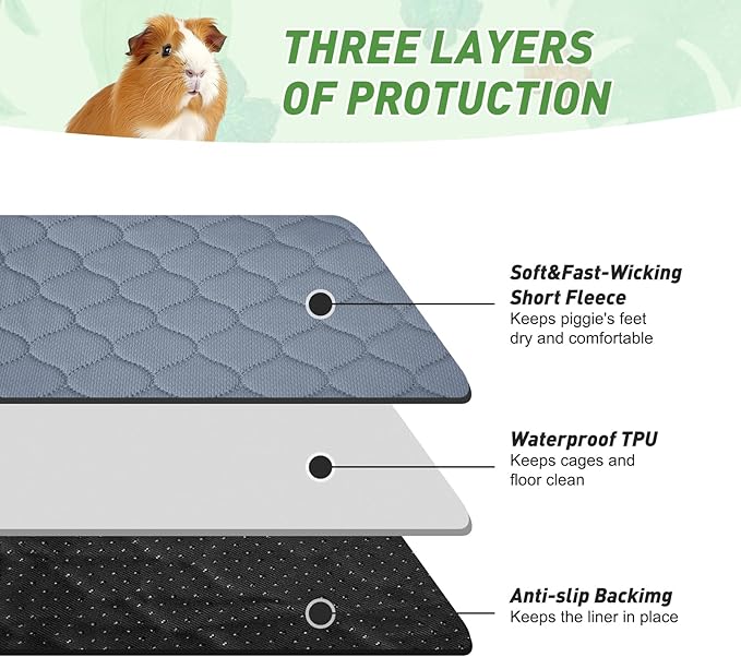 Guinea Pig Cage Liners, 48''X48'' Washable Guinea Pig Pee Pads, Non Slip Reusable Super Absorbent Guinea Pig Training Mat Bedding Fleece for Small Animals Hamster Rabbit Chinchilla Rat, 2Pack