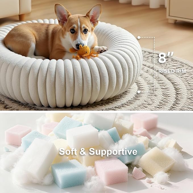 Calming Dog Bed Anti-Anxiety Donut Dog Beds for Small Medium Large Dogs,Washable Plush Fluffy Indoor Cat Kitten Round Cuddler Cushion (Cream, Small)