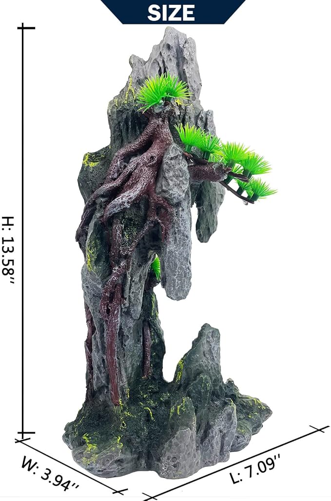 Tall Aquarium Mountain View Stone Decorations Aquarium Rock Cave | Landscape Artificial Mountain View Ornament Fish Tank Hideouts for Betta Hiding Aquarium Plants Supply