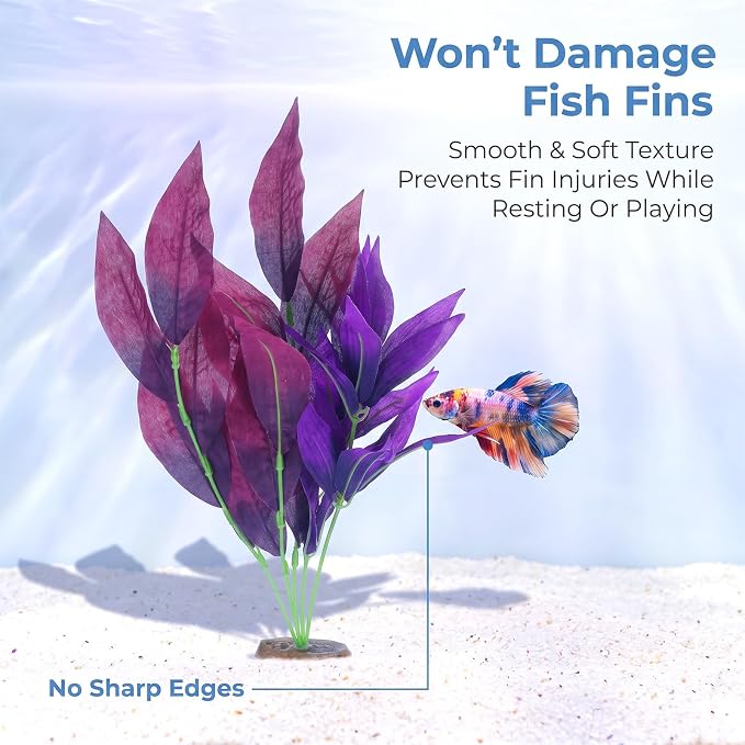 2 Pcs Silk Fish Tank Plants, 14 Inch Silk Aquarium Plants for Fish Tank | Artificial Silk Plants for Betta Fish Tank Goldfish Turtle Tanks Decorations Purple