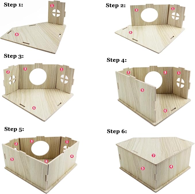 Amonk Triangle Hamster Hideout Wooden Syrian Hamster Toys 8x8x4in Small Animals Houses Exploring Toys with Hole & Windows for Young Gerbil, or Baby Mouse and Other Small Pets