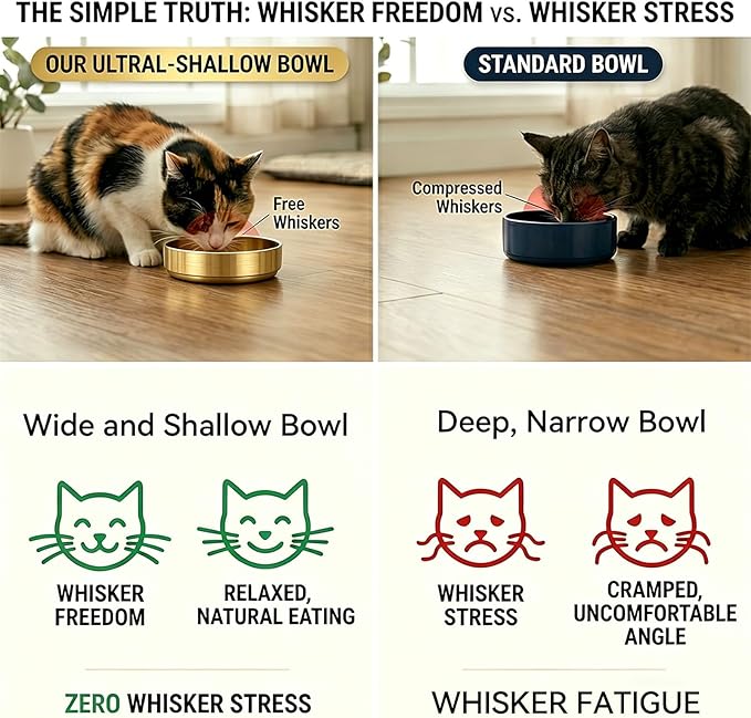 2 Pack Whisker Fatigue Cat Bowl, Shallow Stainless Steel Cat Food and Water Bowls, Wide Cat Dishes for Indoor Cats and Small Dogs, Dishwasher Safe