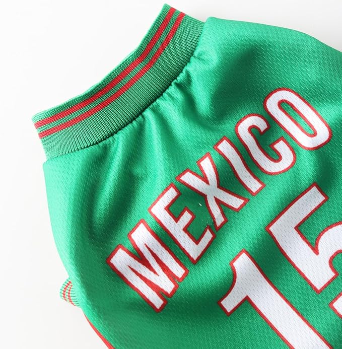 DroolingDog Mexico Pet Dog Jersey Costume, Summer Cooling Mesh Fabric, Soccer Sportswear Team Jersey, Lightweight Football Casual Clothes for Small Dogs, Green, X-Large