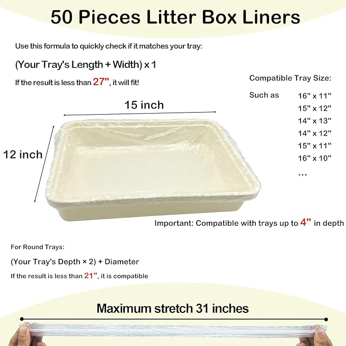 Disposable Small Animal Cage Liners, Rabbit Litter Box Lines Pet Tray Liner Bags Guinea Pig Cage Toilet Plastic Film for Bird Hamster Chinchilla Hedgehog (50 PCS, 27'')