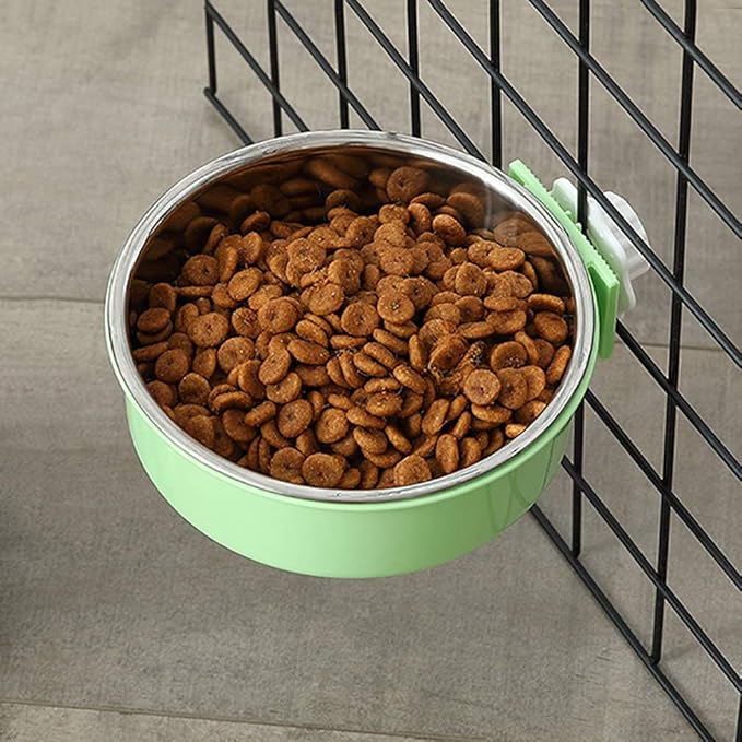 Crate Dog Bowl,Removable Stainless Steel Water Food Feeder Bowls Crate Coop Cup,Pet Cage Bowls with Bolt Holder for Cat, Puppy, Birds, Rats, Rabbits Small Animals ((Blue+Green) Round, Large)