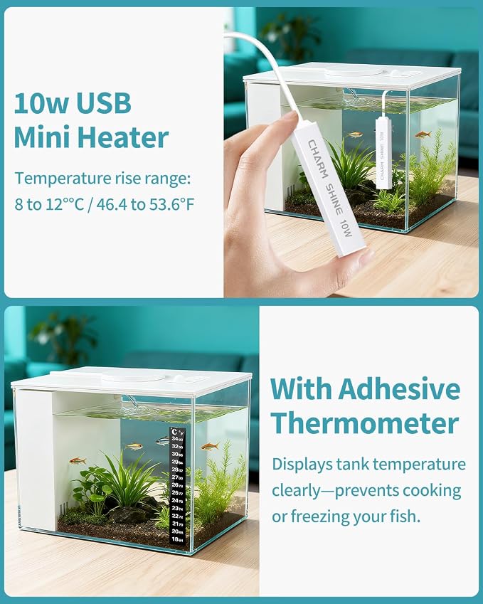 Fish Tank Betta Starter Kit 1 Gallon Desktop Small Aquarium Kit with 10W Heater LED Light and Filter Media & Water Pump– Compact Aquarium for Betta Fish, Small Fish, Shrimp, or Plants