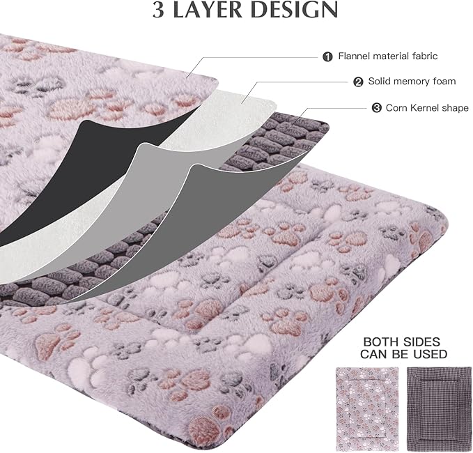 BVAGSS Reversible Dog Crate Pad, Memory Foam Pet Bed Mat, Soft Warm Machine Washable Sleeping Kennel Mattress for Small Medium Large Dogs XH079 (42''x28''x1.6'',Grey Paw)
