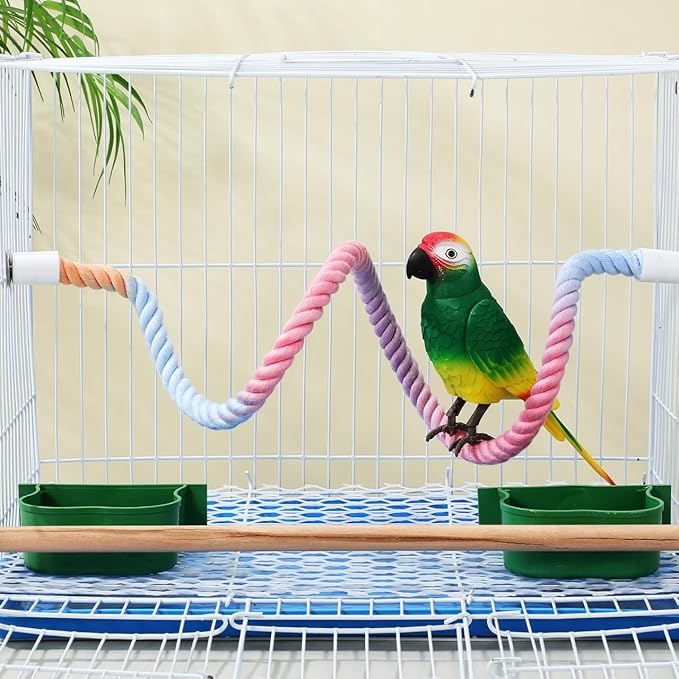 3 Pack Bird Rope Perch for Parakeets Cockatiels, Colorful Cotton Parrot Bungee Swing Toy, 31" & 13" Multi-Shape Bendable Cage Climbing Stand Accessories for Small Medium Birds, Gradient