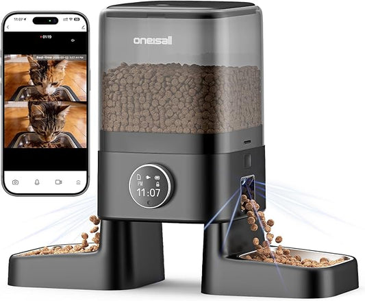 oneisall Automatic Cat Feeder with Camera for 2 Cats, 1080P HD Night Vision, 20 Cups/5L Cat Feeder Automatic, 2-Way Audio, 5G WiFi APP Remote Control Pet Feeder