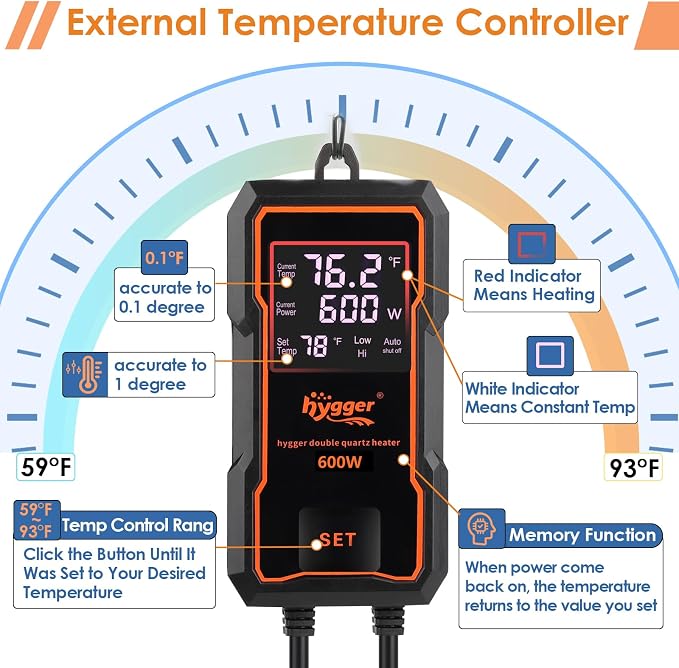 hygger Submersible Aquarium Heater More Efficient Fish Tank Heater with Adjustable Temperature Control, Auto Off & Overheat Protection for Saltwater Freshwater (600W)