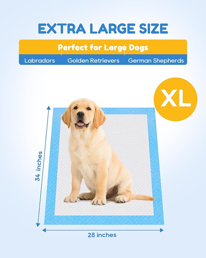 Extra Large Puppy Dog Pee Pads 28" x 34"-100 Count, Super Absorbent Disposable Dog Training Pads, Quick Drying, Leak-Proof, Ultra Thick Potty Pads for Dogs, Puppies, Doggie, Cats, Rabbits