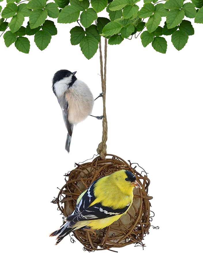 Round Vine Bird Nesting Material Ball with All Natural Alpaca Wool for Wild Bird Houses