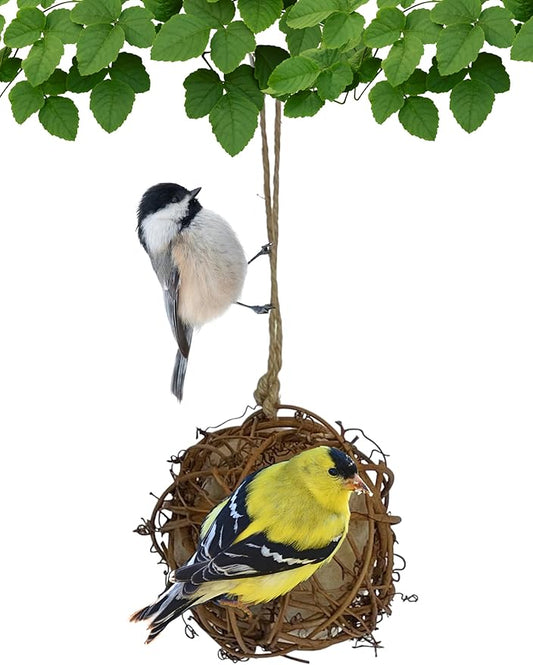 Round Vine Bird Nesting Material Ball with All Natural Alpaca Wool for Wild Bird Houses