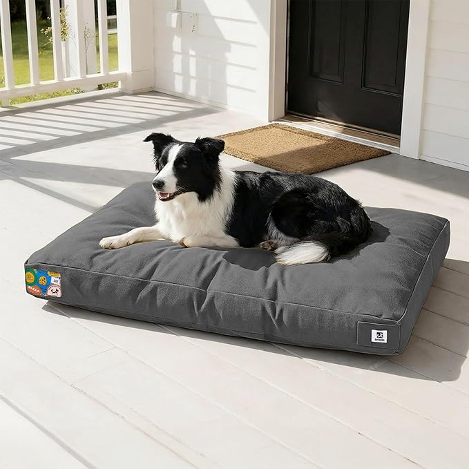 Sytopia 36 Inch Canvas Outdoor Dog Bed for Large Dogs, Durable Indoor Patio Pet Pad for Crate, Great Gift for Pets with Waterproof Machine Washable Removable Cover, Dark Grey